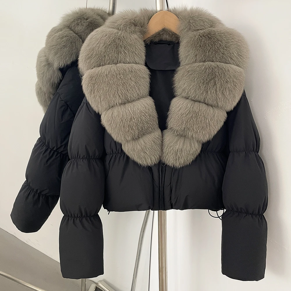 Femme doudoune naturel vraie fourrure manches longues nouveau manteau femme courte doudoune nouveau automne hiver épais chaud fermetures éclair