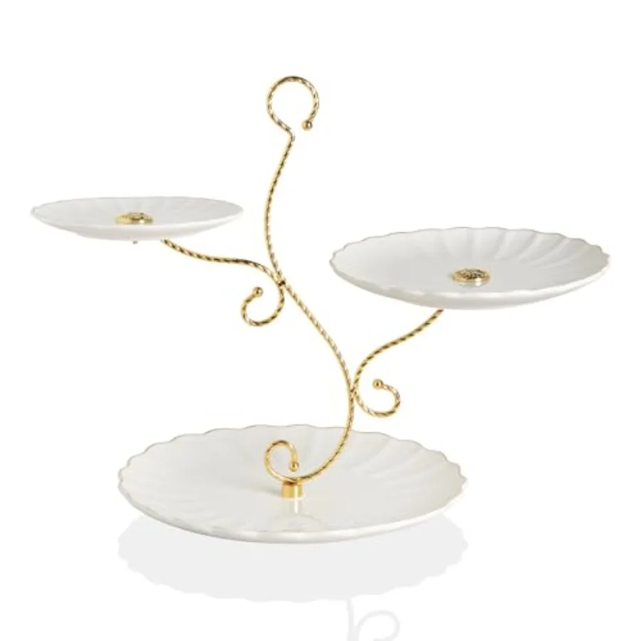

Трехуровневая керамическая подставка для торта, свадебная подставка для десертов и кексов, сервировочное блюдо для чаепития, ярко-белая