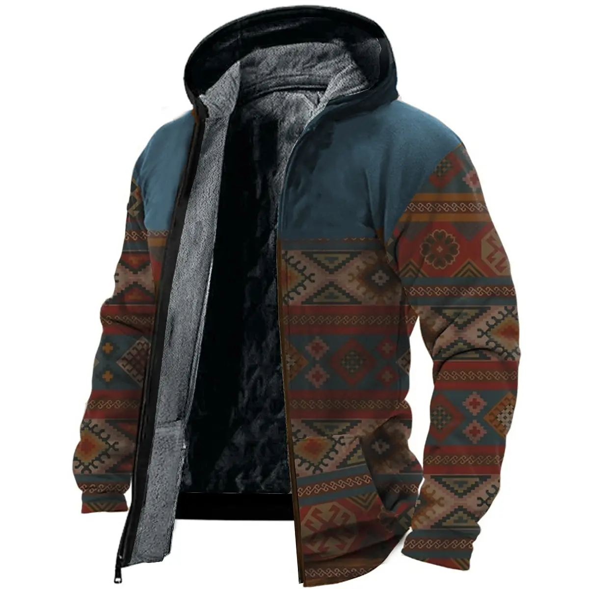 

Fleece Coat Autumn Winter Zip-up Hoodies Men Ethnic Tribal Graphics Sweatshirts Vintage Parka Clothing Outerwear Street Tops