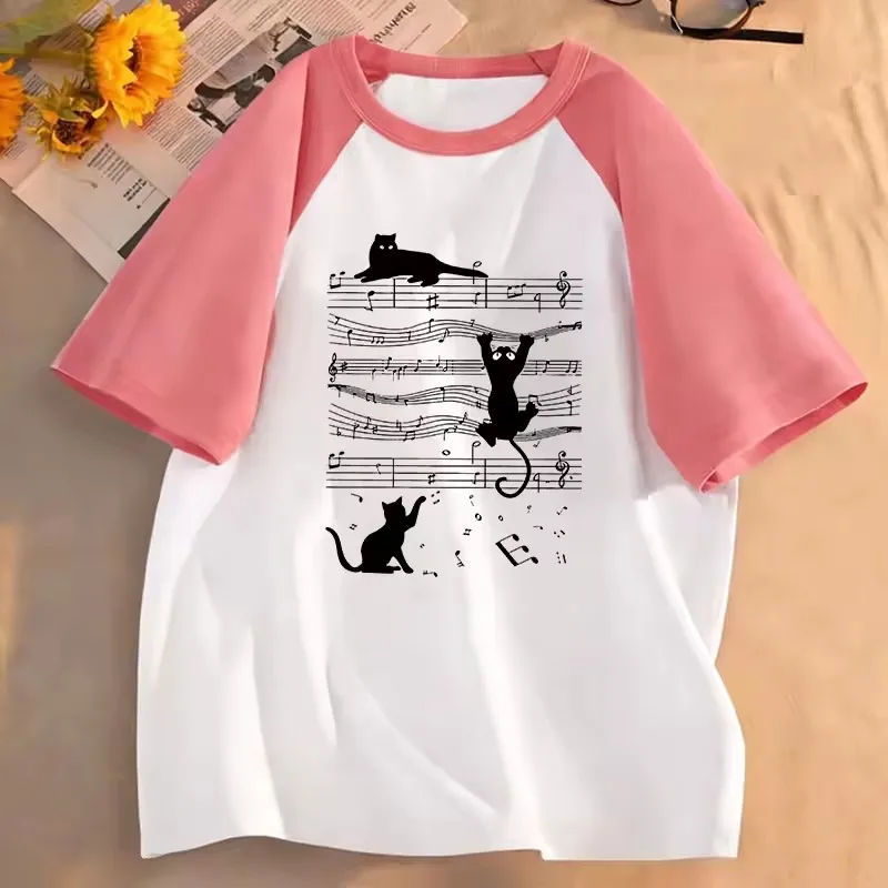 Kawaii Bestseller Musik-Katzen-Design T-Shirts Manga Kinder T-Shirt Jungen Mädchen Sommer Frühling Lässiges Oberteil Tee – Detail 3