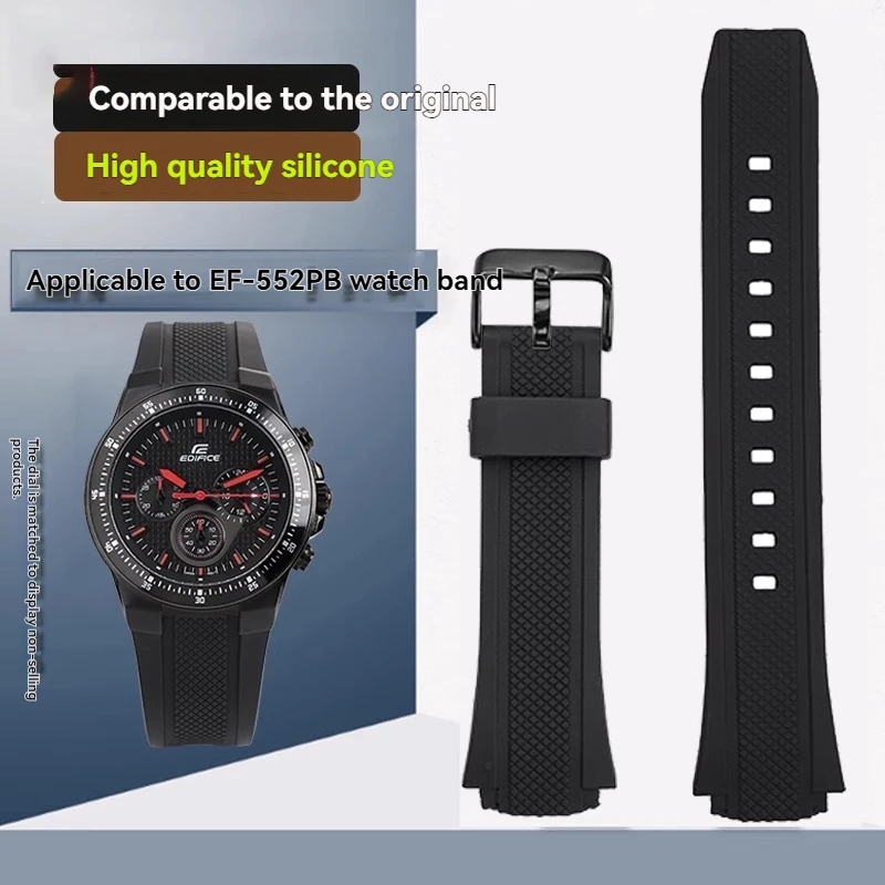 ef552 Silicone Rubber Sports Watch Strap For Casio Edifice EF-552 Watchbands EF-552D Men Bracelet Stainless Clasp 25*20mm Black