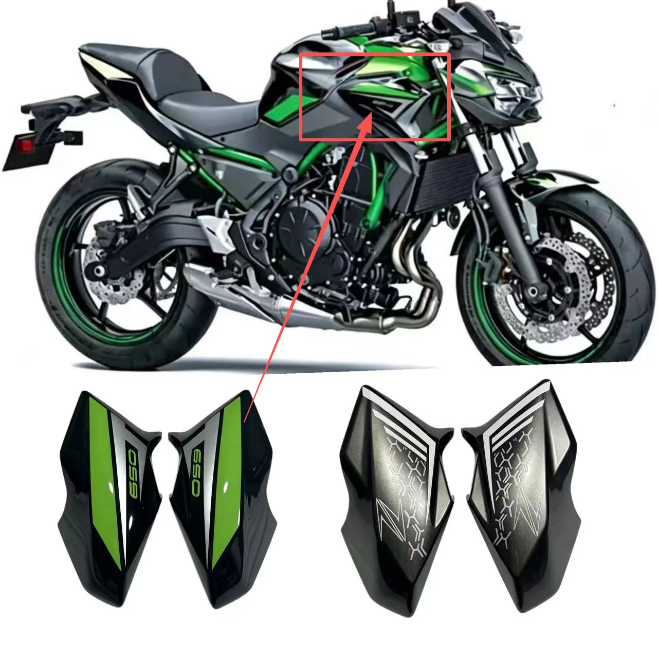 for Kawasaki Z650 Z650 2020 2021 2022 2023 Motorcycle Fuel Tank Front Side Cover Fairing ABS Plastic Body Decoration Parts