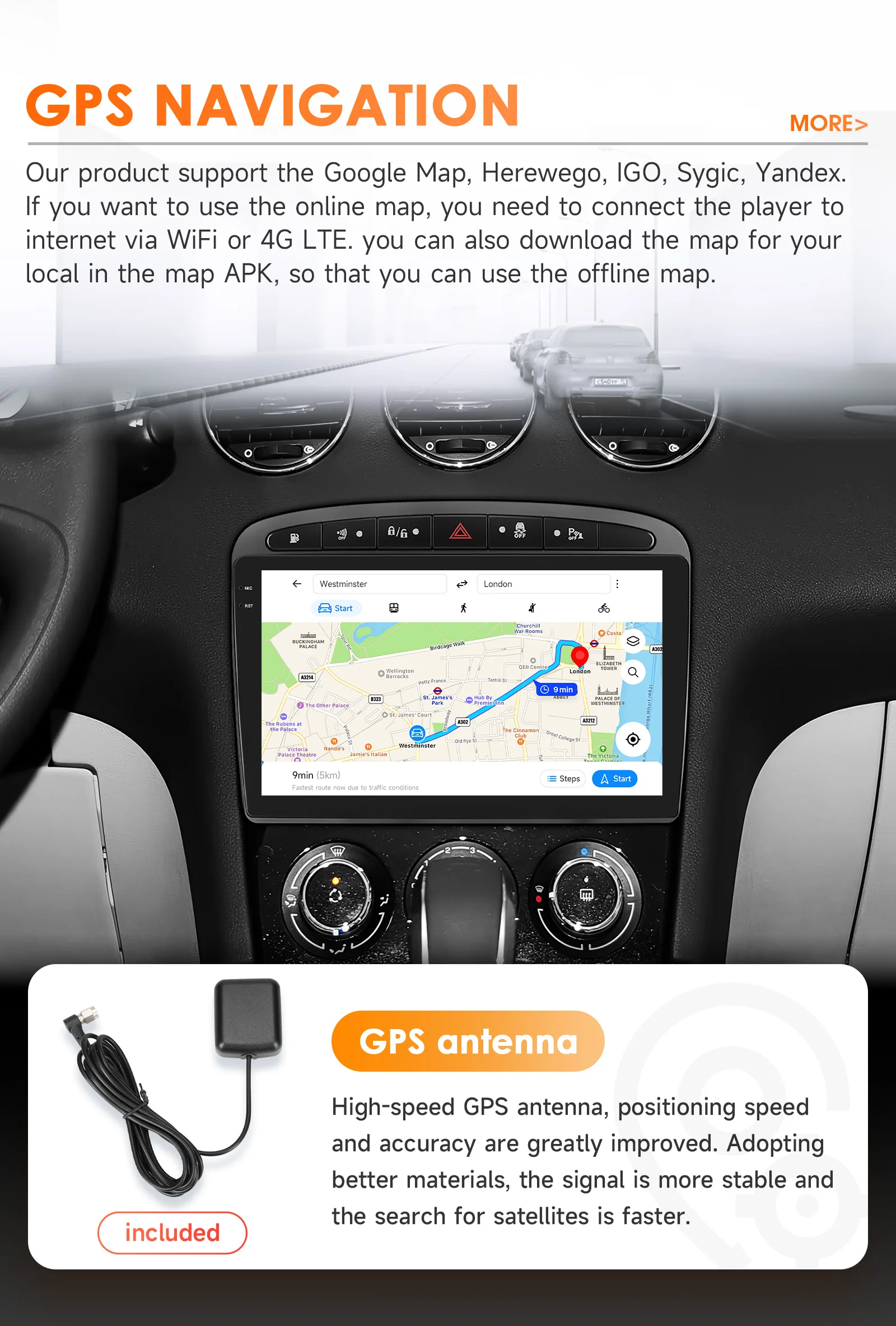 Hizpo 9inch 2Din Wireless CarPlay Android Auto Car Radio for 308 308S 408 2012 - 2020 Headunit DSP RDS BT 4G GPS Navi 360° CAM