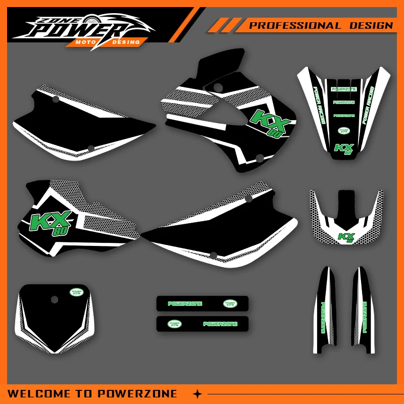 Powerzone Graphics Decals Stickers Motorcycle For KAWASAKI KX 1998 1999 2000 2001 2002 2003 2004 KX80 80CC Background Custom 03