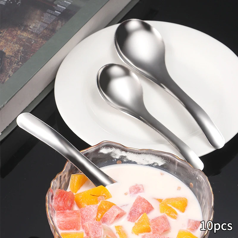 2Size Thickened Earl Stainless Steel Spoon Ice Cream Dessert Fruit Salad Soup Scoop Kitchen Cutlery Fashion Silver Tableware