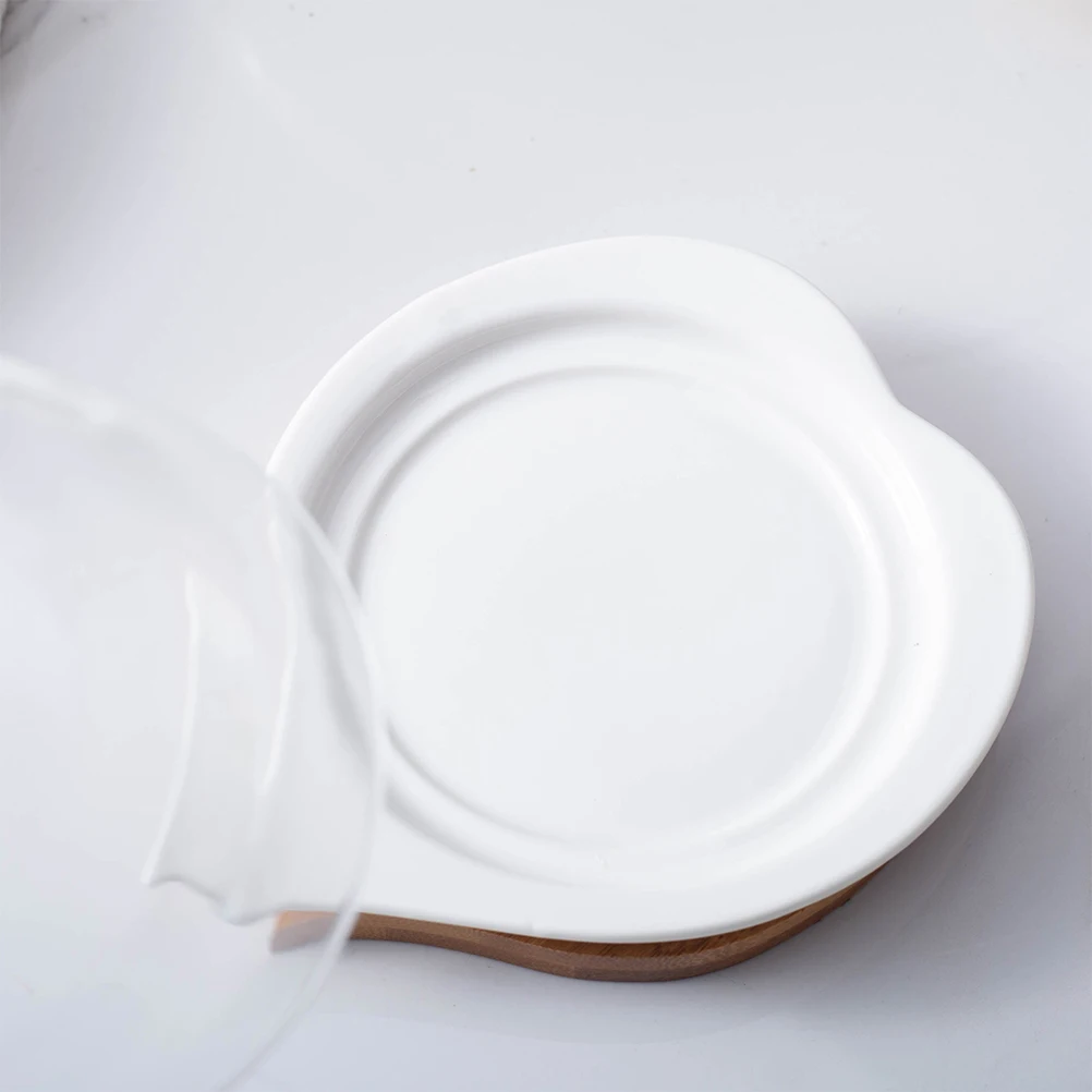 

1Set Glass Dome Transparent Clear Glass Cover Ceramic Wood Tray Display for Cake Flowers Figurines Keepsakes Decoration