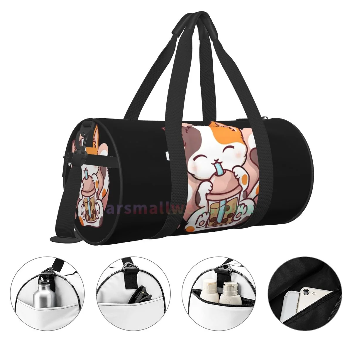 Gato Boba Tea Travel Duffle Bag, Yoga Bag, Treino Durável Mochila, Round Outdoor Fitness Bags