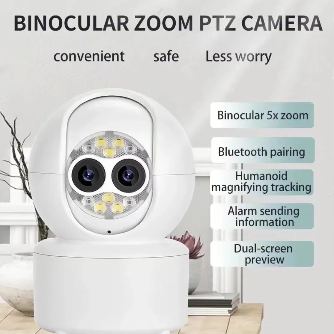 

Двойной объектив для фотосъемки, зум, карданная камера, отслеживание движения, 360-градусный панорамный домашний монитор, пульт дистанционного управления для мобильного телефона