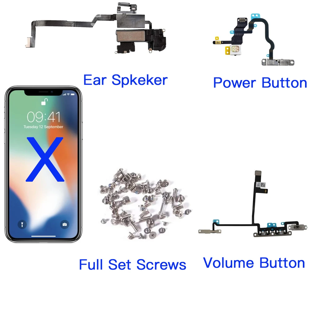 Replacement For iPhone X Power Volume Button Ear Speaker Flex Cable With Full Set Screws Replacement Parts