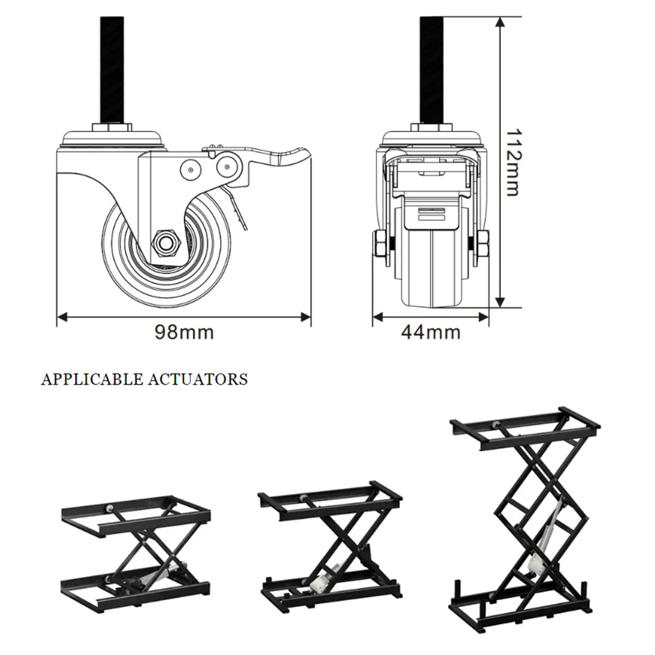 The dedicated wheels for the lifting platform can be locked