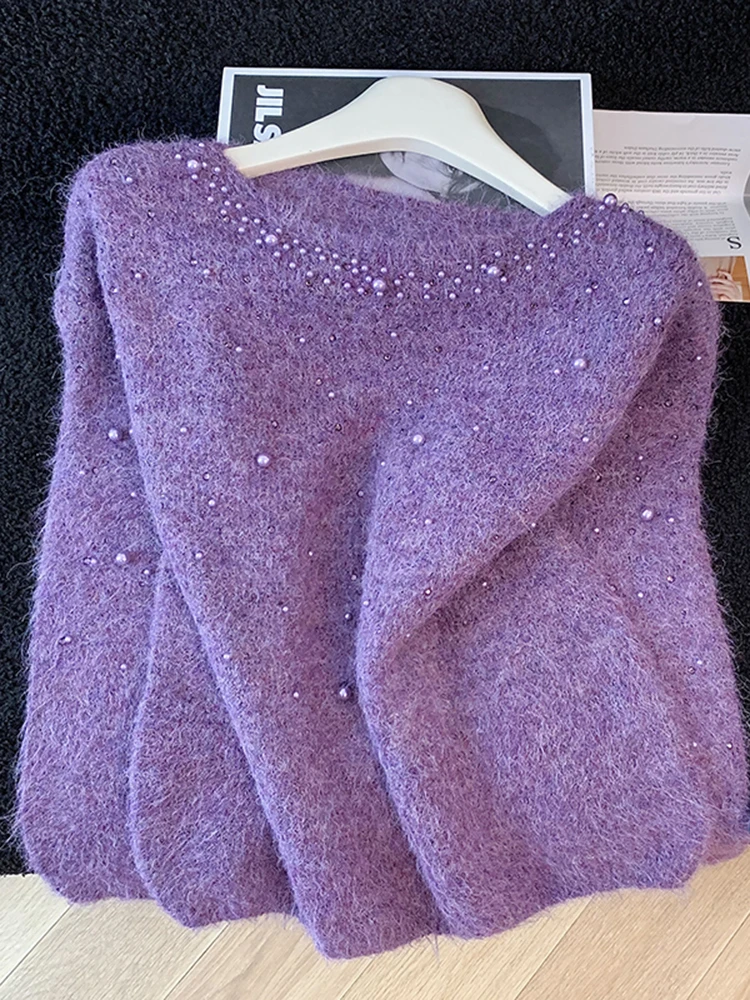 

Женский вязаный свитер Ele Long Sve: модный, универсальный, осенне-зимний, с бисерной отделкой, для коррекции фигуры