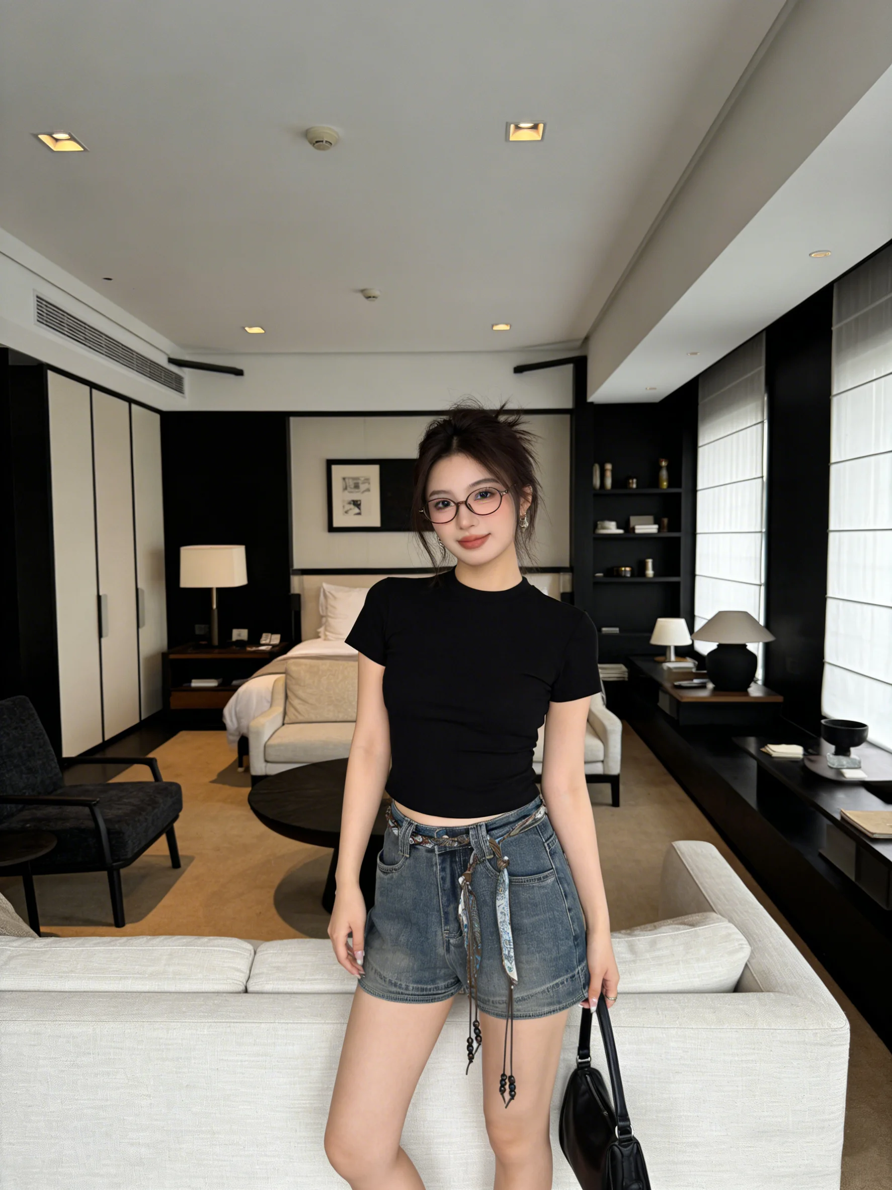 

High Waist Denim Shorts Slimming Wrap around Wide Leg Hot Pants Washed out Jeans Korean Style Loose Fit Daily Wear Shorts