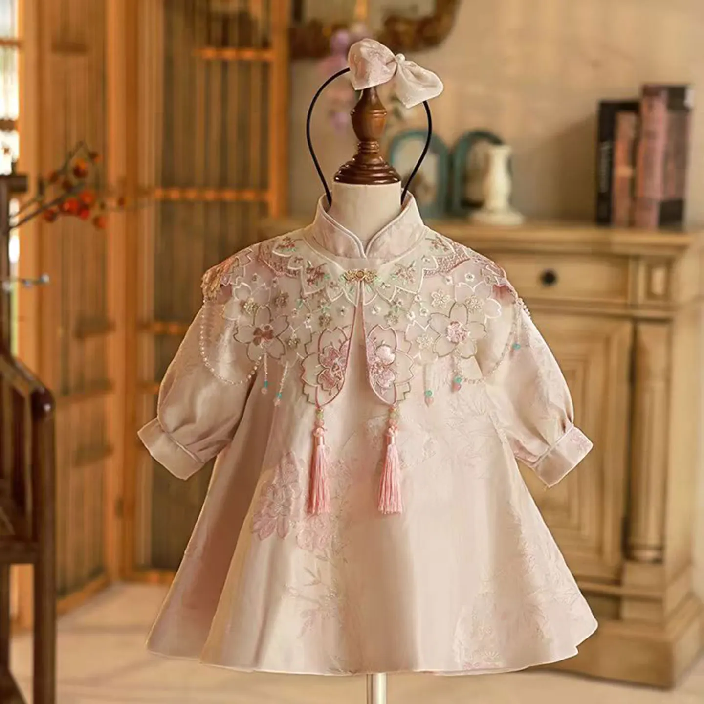 Dreamy Vow D006 Chinese Style Baby Girl Dress Embroidered Tassel for Kids Wedding Birthday Party Spring Summer Ball Gown