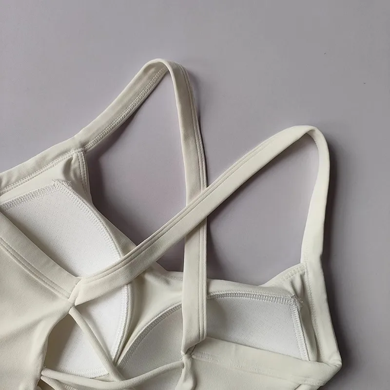 Damen-Yoga-Unterwäsche in Unifarben, Fitness-BH, weiches Sport-Top mit überkreuztem Rücken und Push-up-Effekt, mit Brustpolster, Yoga-Top, Sport-Crop-Top. – Detail 15