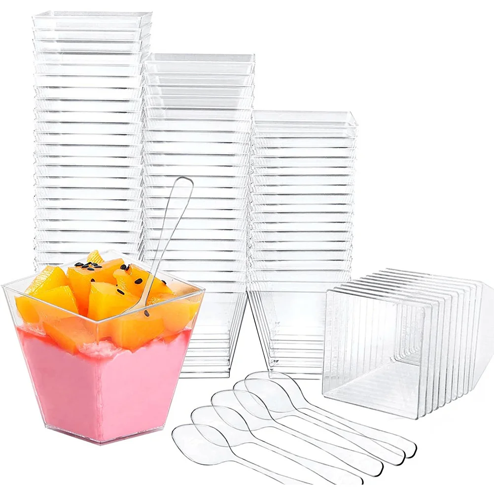 

25Sets Sweet Dessert Cup Set Simple Design Disposable Pudding Holders for Dessert Shop Cake Bakery Ice Cream Container Party