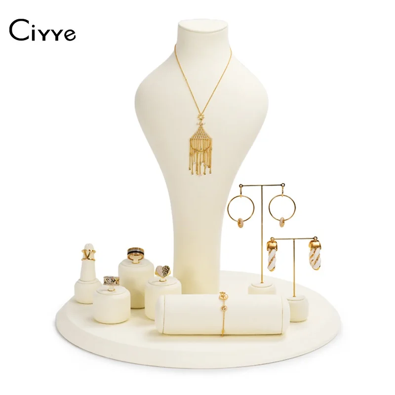 

Ciyye Beige Jewelry Display Stand for Ring Earrings Necklace Jewelry Accessories with Metal Microfiber Showing Shelf