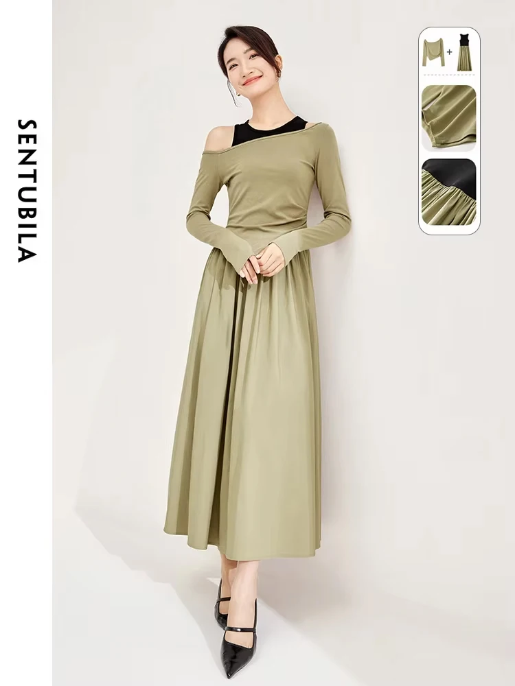 

SENTUBILA Patchwork Tank Dress Sets Women Outfits 2024 Spring Casual Irregular Pullover Top Long Dresses Two Piece Set 133Z51840