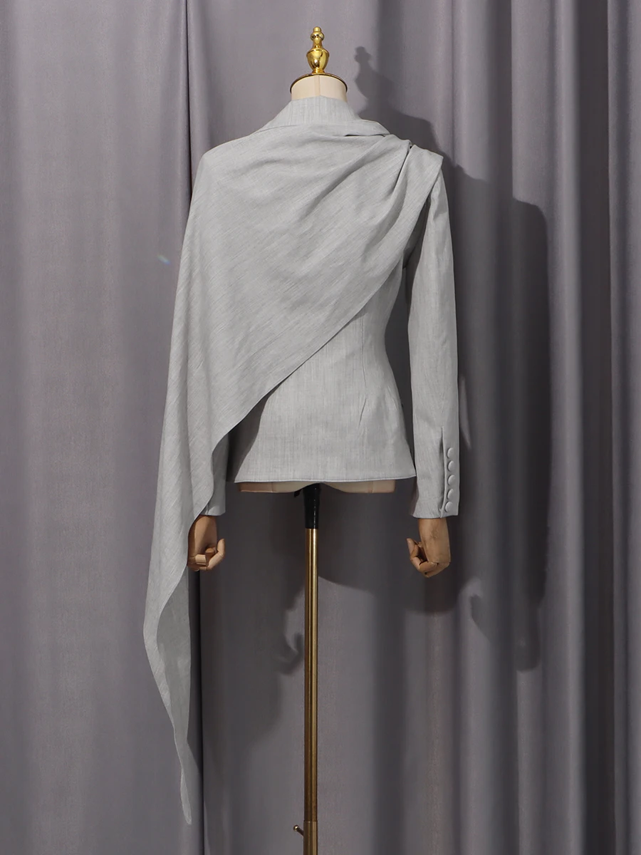 VGH Cappotto firmato chic di fascia alta da donna Colletto dentellato Manica lunga Patchwork Giacca monopetto slim con cappuccio Donna Nuovo