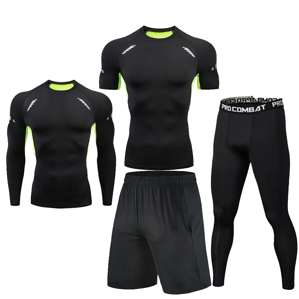 Boxing suit, compression tight fitting clothes, solid color printed sunscreen clothes, T-shirt, fitness running sports suit