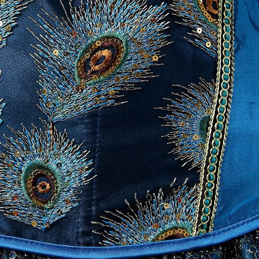 Peacock Feathers Corset Top Embroidery Pattern Brocade Overbust Lingerie Women Sexy Exotic Burlesque Bustier Plus Size view 6