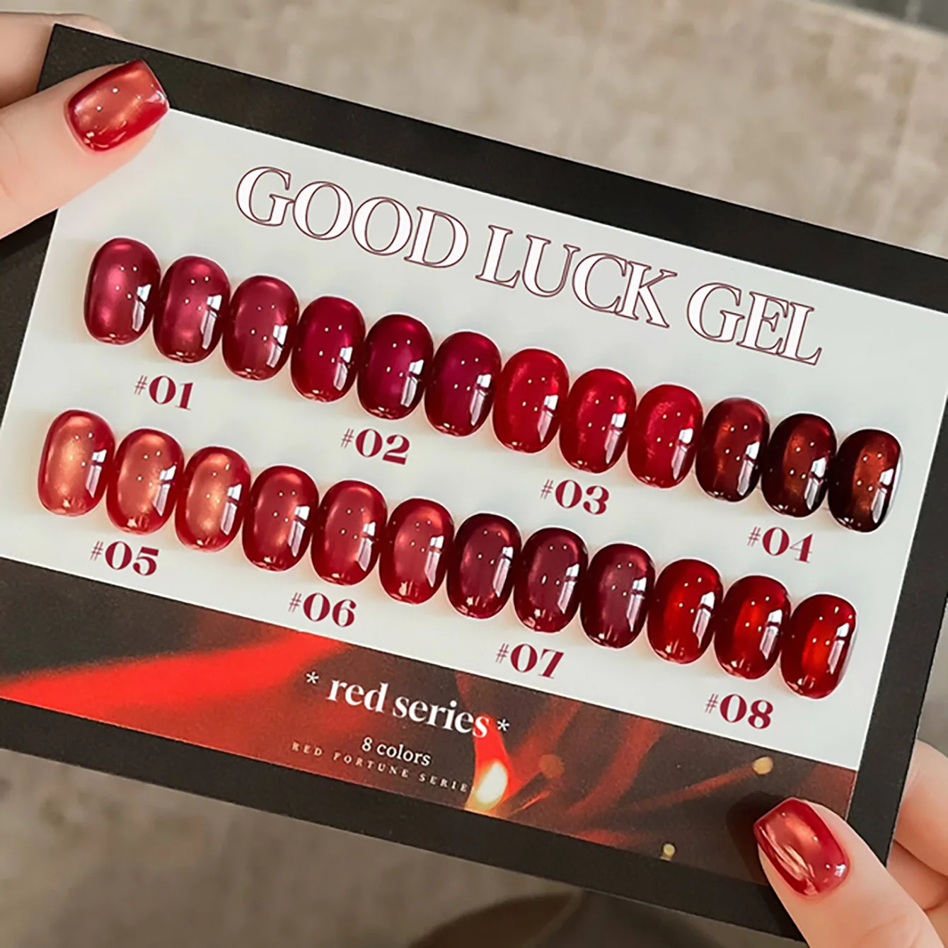1pcs TC New Year Fortune Red Luck Cat Eye Gel Nail Polish 2026 New Flash Whitening Versatile Wine Red Glass Bead Nail Art view 3