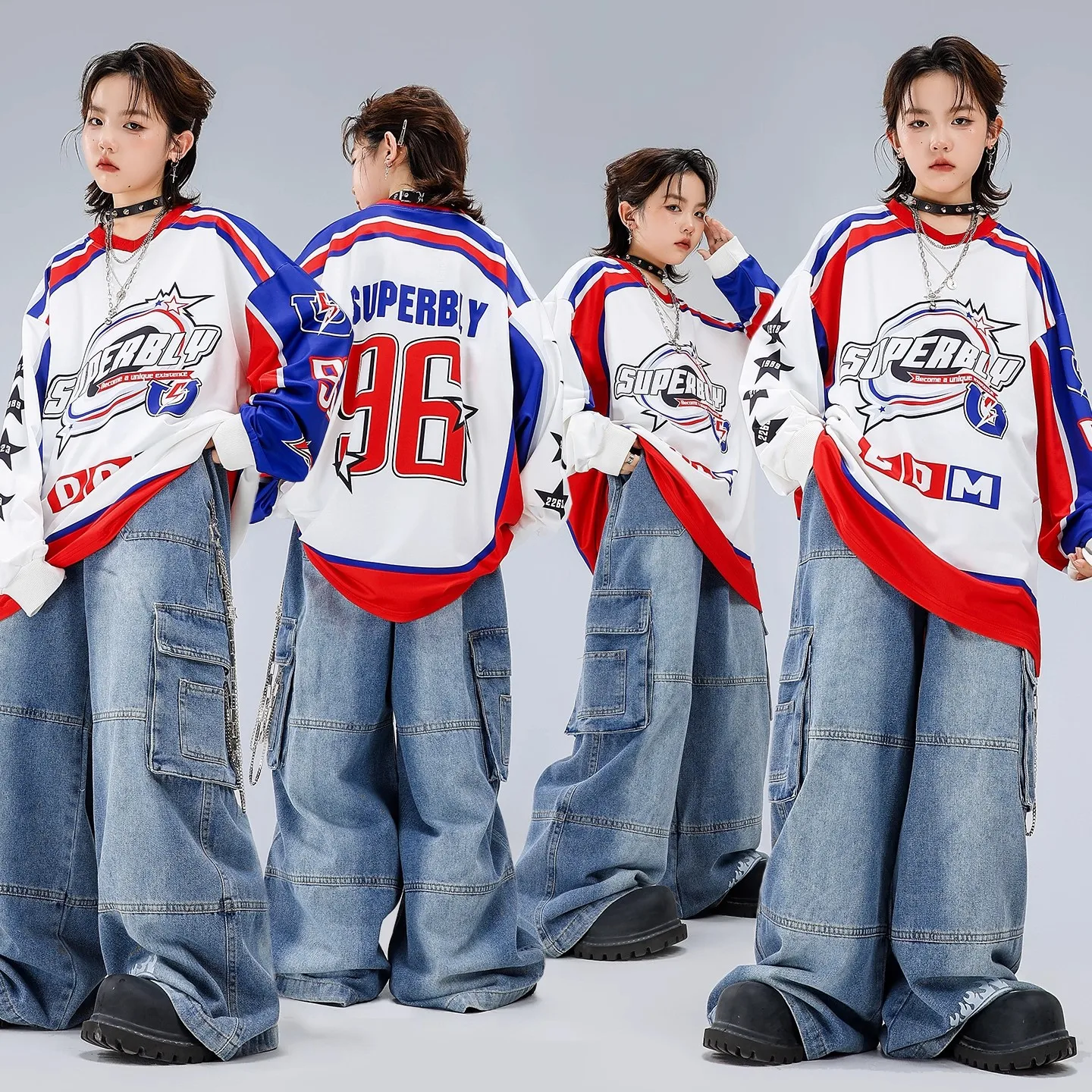 

Cool Children Clothes Street Dance For Boys Hip Hop Jazz Dance Costumes Loose Top Cargo Jeans Practice Clothing Wear DQL12082