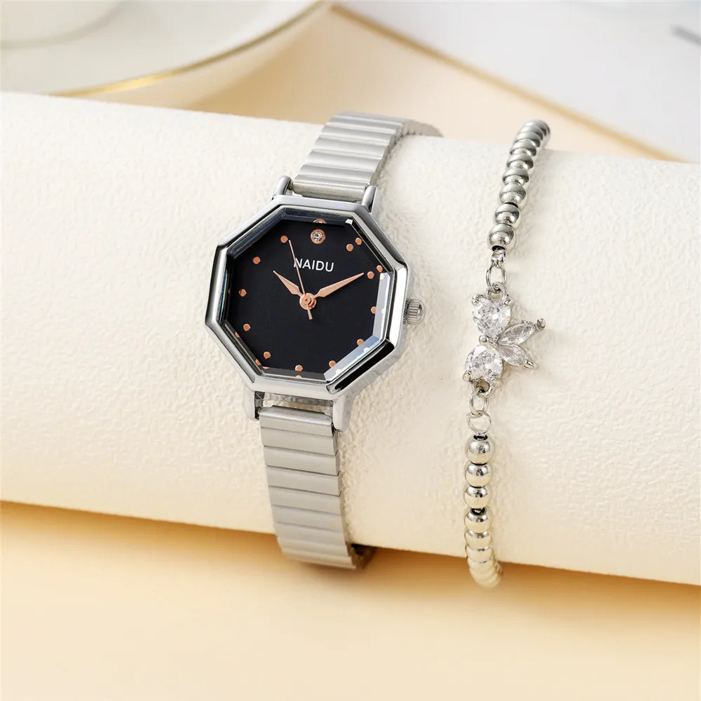 

2pcs/set fashion steel women quartz wrist watch