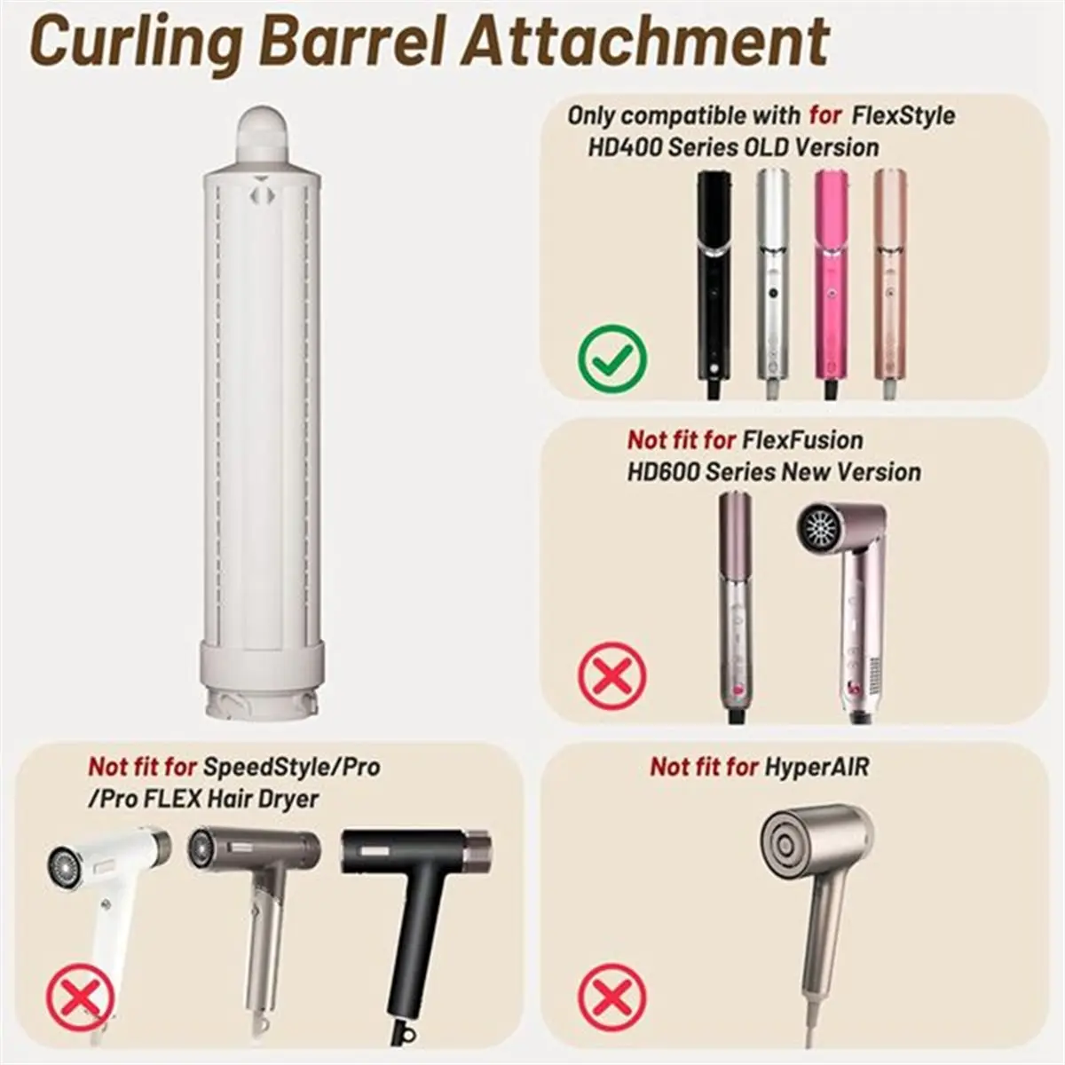 Doings 4PCS for Shark FlexStyle HD400 Attachment Upgraded Round Volumizing Brush and Long Hair Curling Barrels Attachment Kit