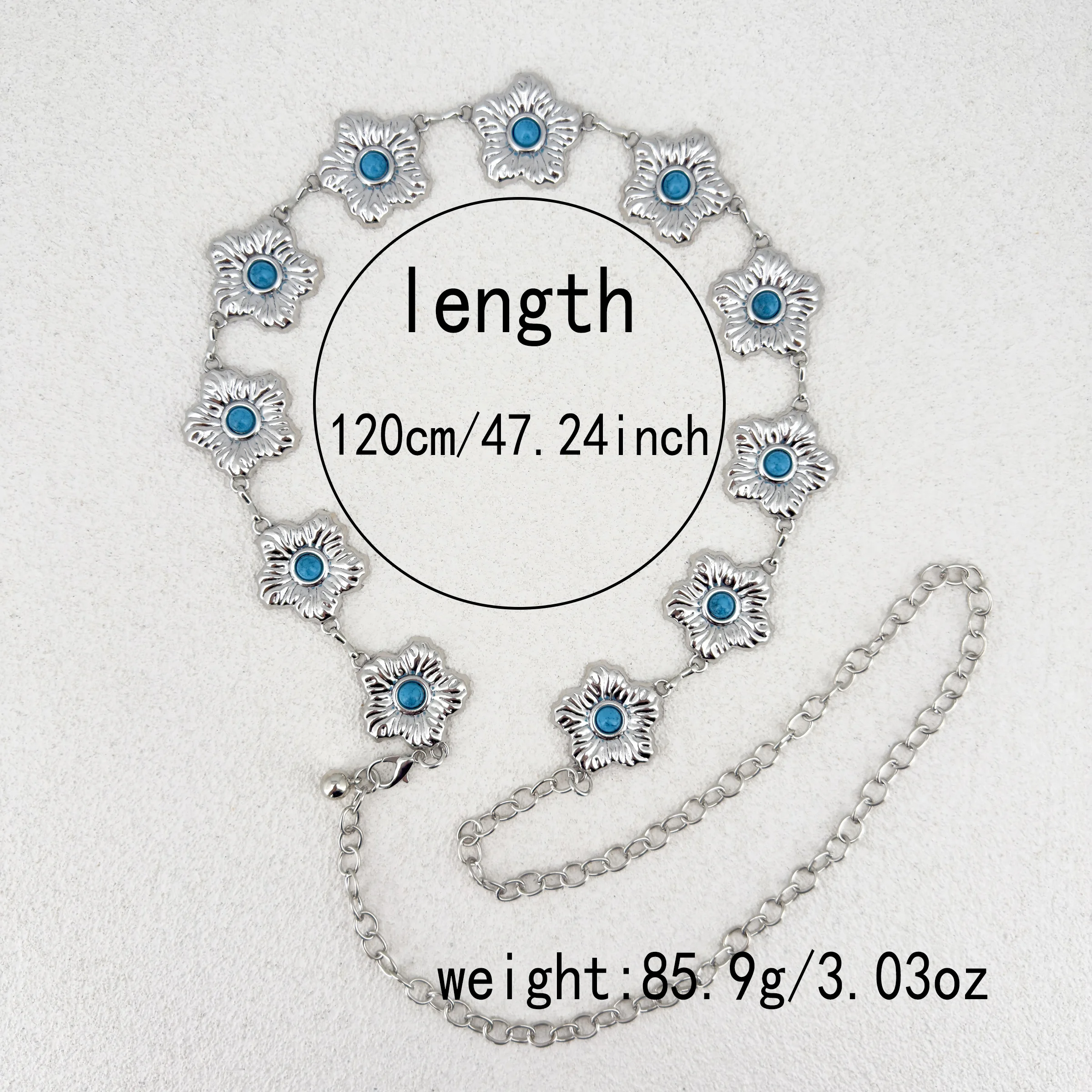 1 Piece of Bohemian Ethnic Mosaic Turquoise Light Luxury Versatile Dress Skirt for Women Alloy Waist Chain