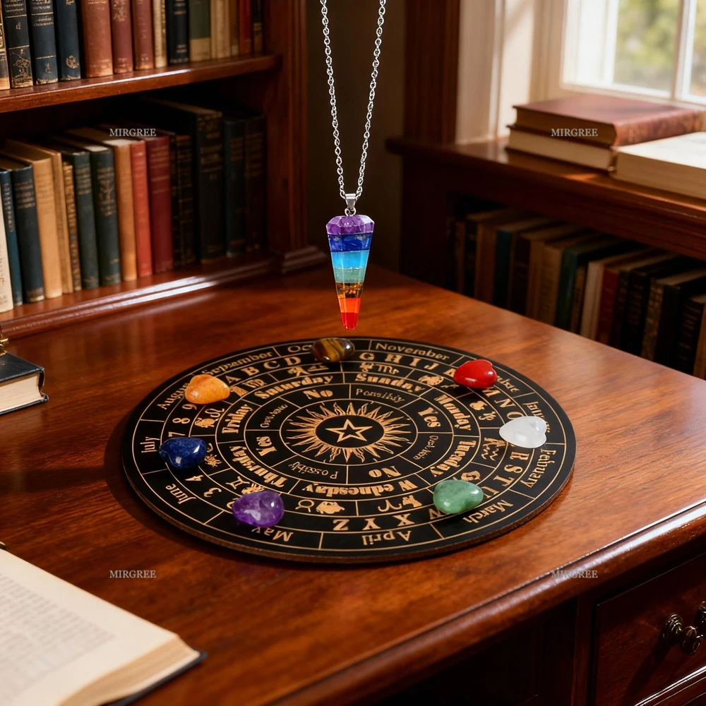 9pcs Divination Disc with 7 Chakra Crystals and Rainbow Necklace, Suitable for Spiritual Decision-making Tools in Witchcraft