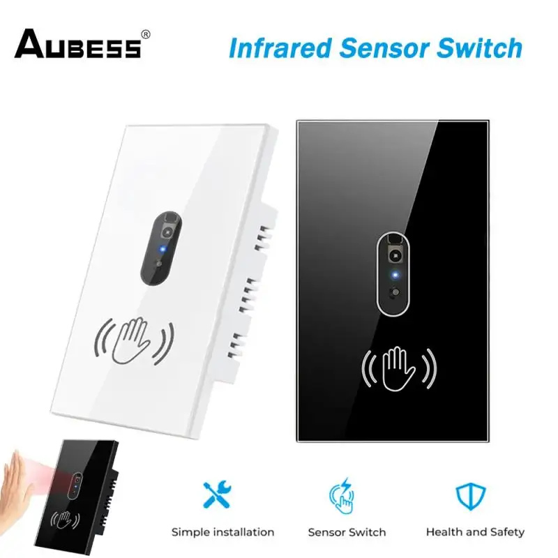 

10A Smart Wall Light Switches US Hand Sweep Sensor Infrared Sensor Switch Glass Display Panel Need Neutral Wire No Touch Needed