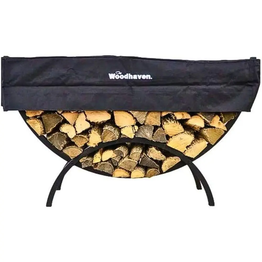 

Woodhaven 5-Foot Black Crescent-Shaped Steel Firewood Rack with Protective Cover - Durable, American-Made, Powder-Coated Wood St