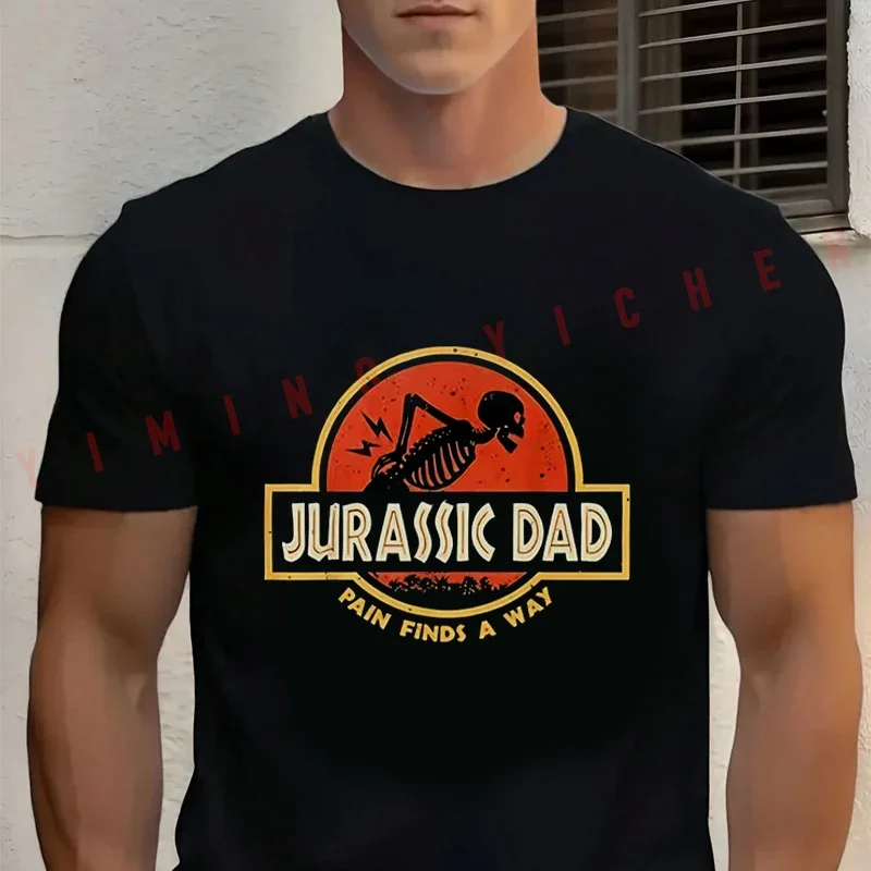 

Motorcycle Jurassic Dad Pain Finds A Way Funny Sarcastic Skeleton T-shirt Cotton Summer Short Sleeve Casual Men Tees Top
