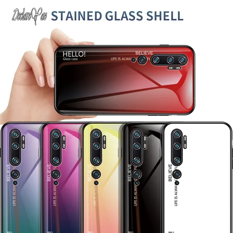 Cover For Xiaomi Mi Note 10 Lite Covers DECLAREYAO Hard Coque For Xiaomi Mi CC9 Pro CC9e Case Tempered Glass Silicone Soft Edge
