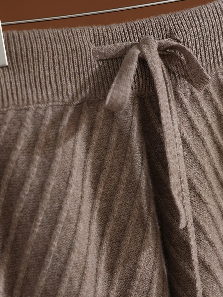 TLOML Autumn Winter Women's 100% Merino Wool Slant Orchid Wide Leg Pants Cable Knit Thick Soft Warm Cashmere Casual Comfy Pants