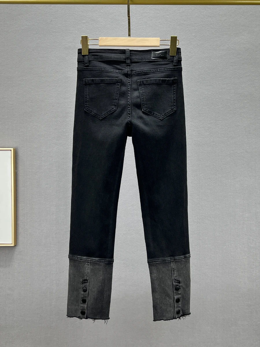 

High Waist Slim Fit Nine-Tenths Denim Jeans Women's Elastic Color Blo Straight Tube Pants Autumn New Sle Cotton Stretch