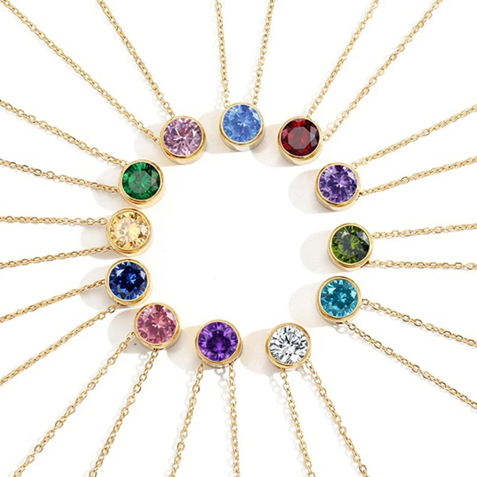 Colorful 12 Birthstone Pendant Necklaces for Women Eye Shape Crystal Gold Color Chain Choker on Neck Birthday Gift Jewelry 2025