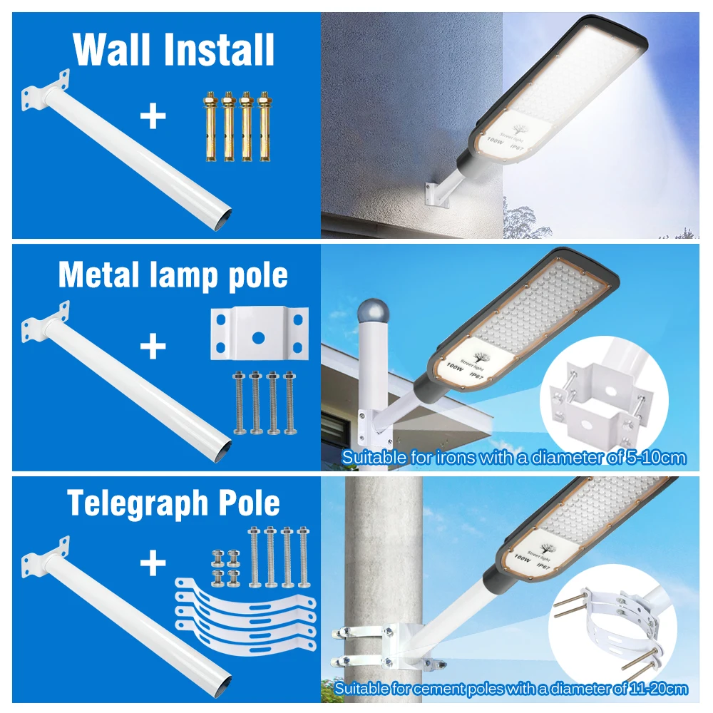 IP67 Waterproof LED Street Lights 100W 150W 200W Super Bright Street Lamp Outdoor Wall Light Security Lighting for Garden Path