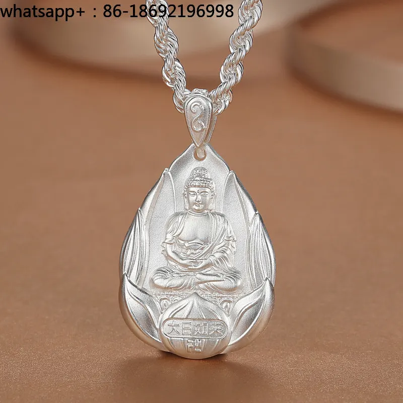 Silver Pendant 999 Sterling Silver Men's and Women's Water Drops Dahi Rulai Thousand Hands Guanyin Silver Necklace