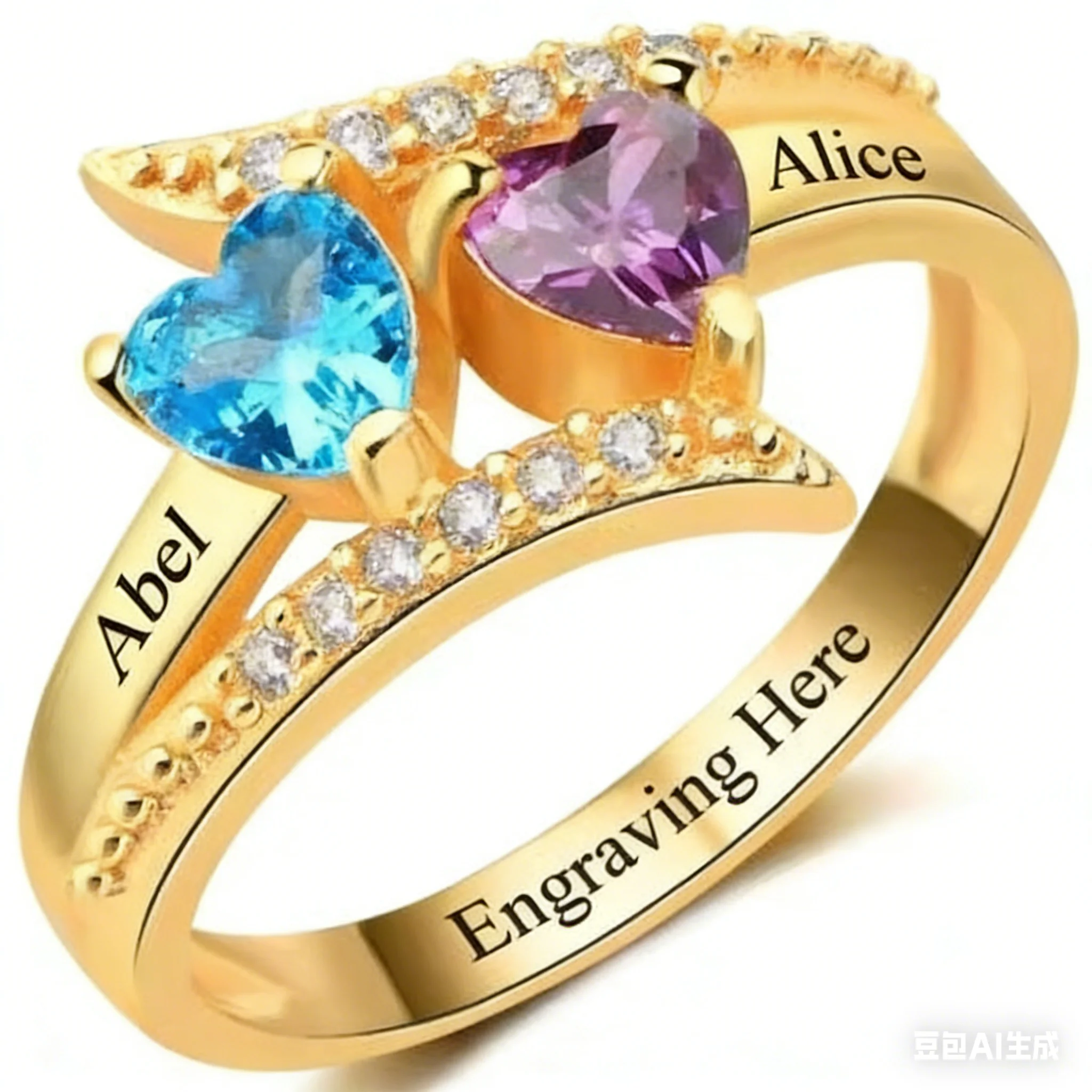 Personalisierter Ring mit Gravur, Mutter-Ring, 1-2 Geburtssteine, Verlobungs- und Versprechungsringe für Paare, personalisierter Familienring – Detail 4