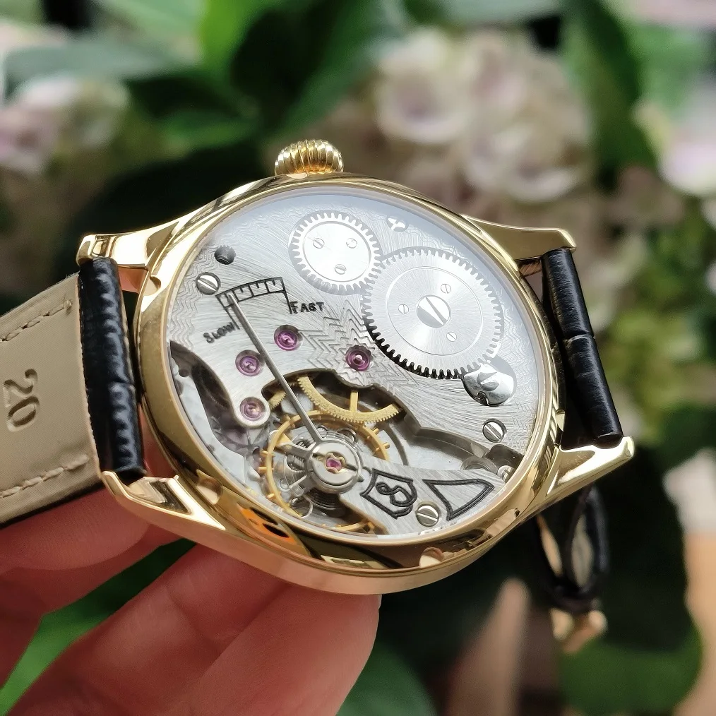 No logo 41mm Mechanical Hand Wind watch Gold case White enamel dial Mineral glass or sapphire crystal Seagull ST3621 movement