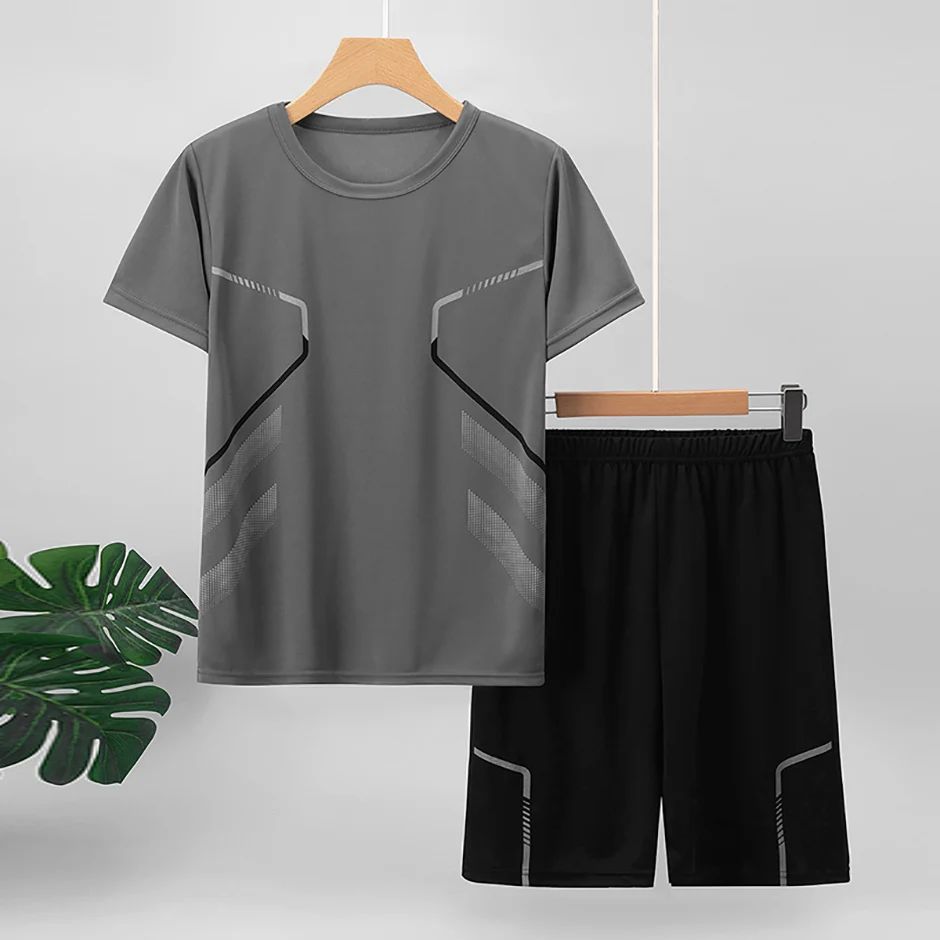 2-teiliges Sommer-Jugendset für 13-16-Jährige, mehrfarbig, schnelltrocknend, Sport-Kurzarm-Shorts-Set, bedrucktes T-Shirt für junge Männer und Frauen – Detail 7