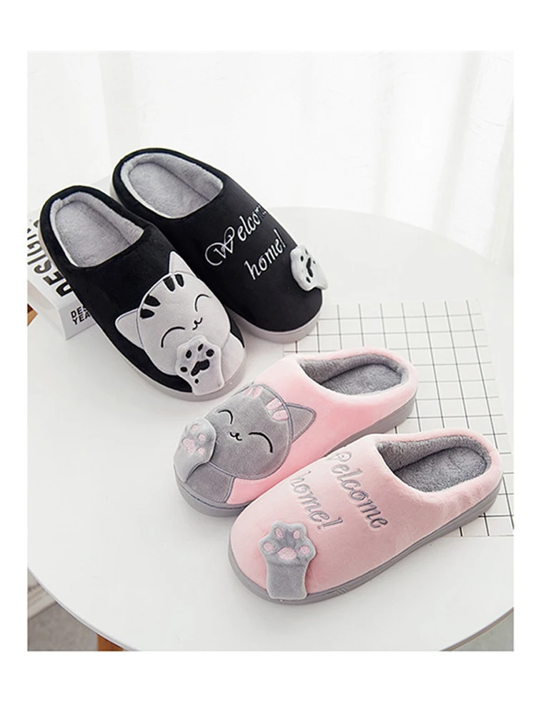 Thick Cat Cute Cartoon Women Warm Shoes Winter Slippers Shoes Couple Indoor Home Furry Slippers Warm Personalized Sandals