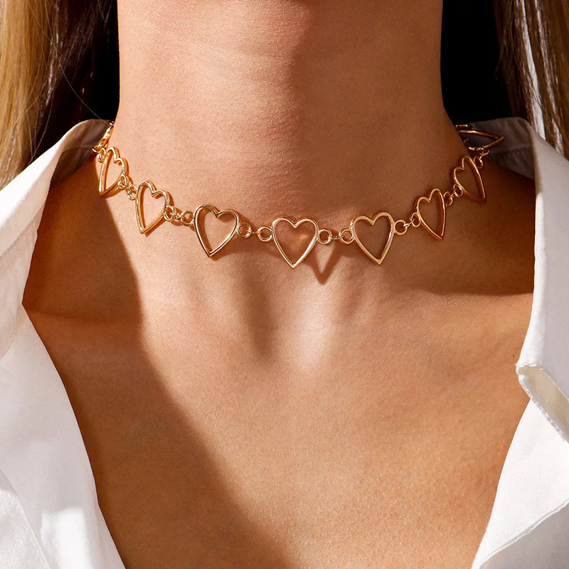Vintage Harajuku Goth Metal Heart Neck Chains Choker Grunge Necklaces For Women Egirl Cosplay Aesthetic Accessories Jewelry