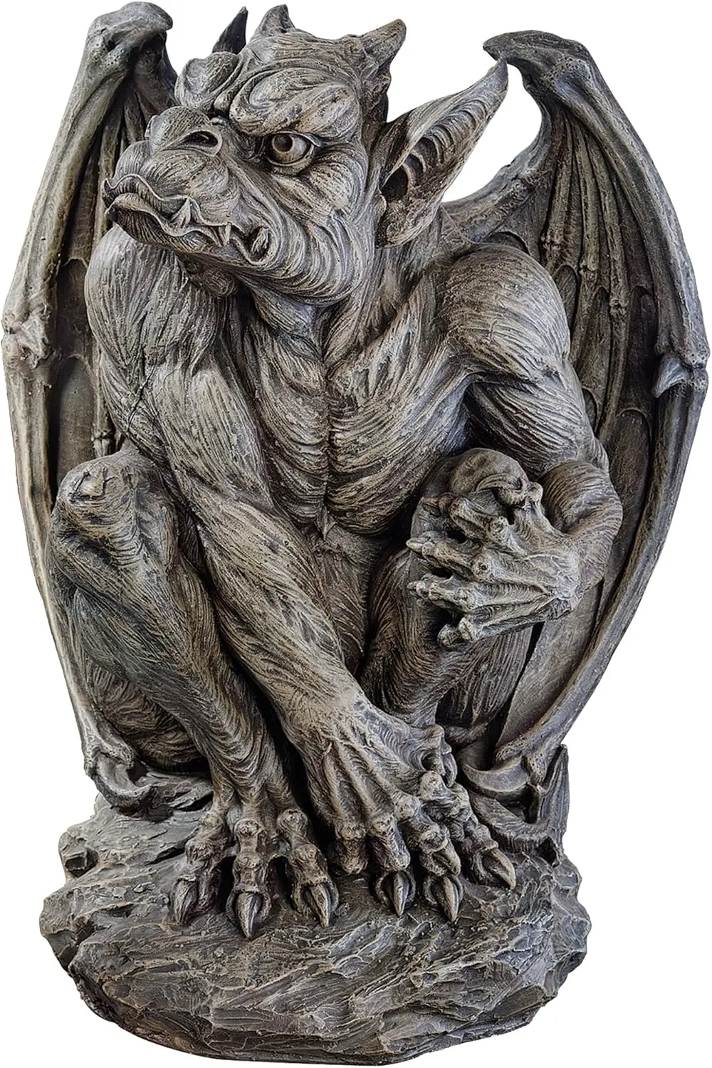 Gargoyle Indoor/Outdoor Gothic Decor Statue, 16 Inches Wide, 24 Inches Tall, Handcast Polyresin, Grey Stone Finish