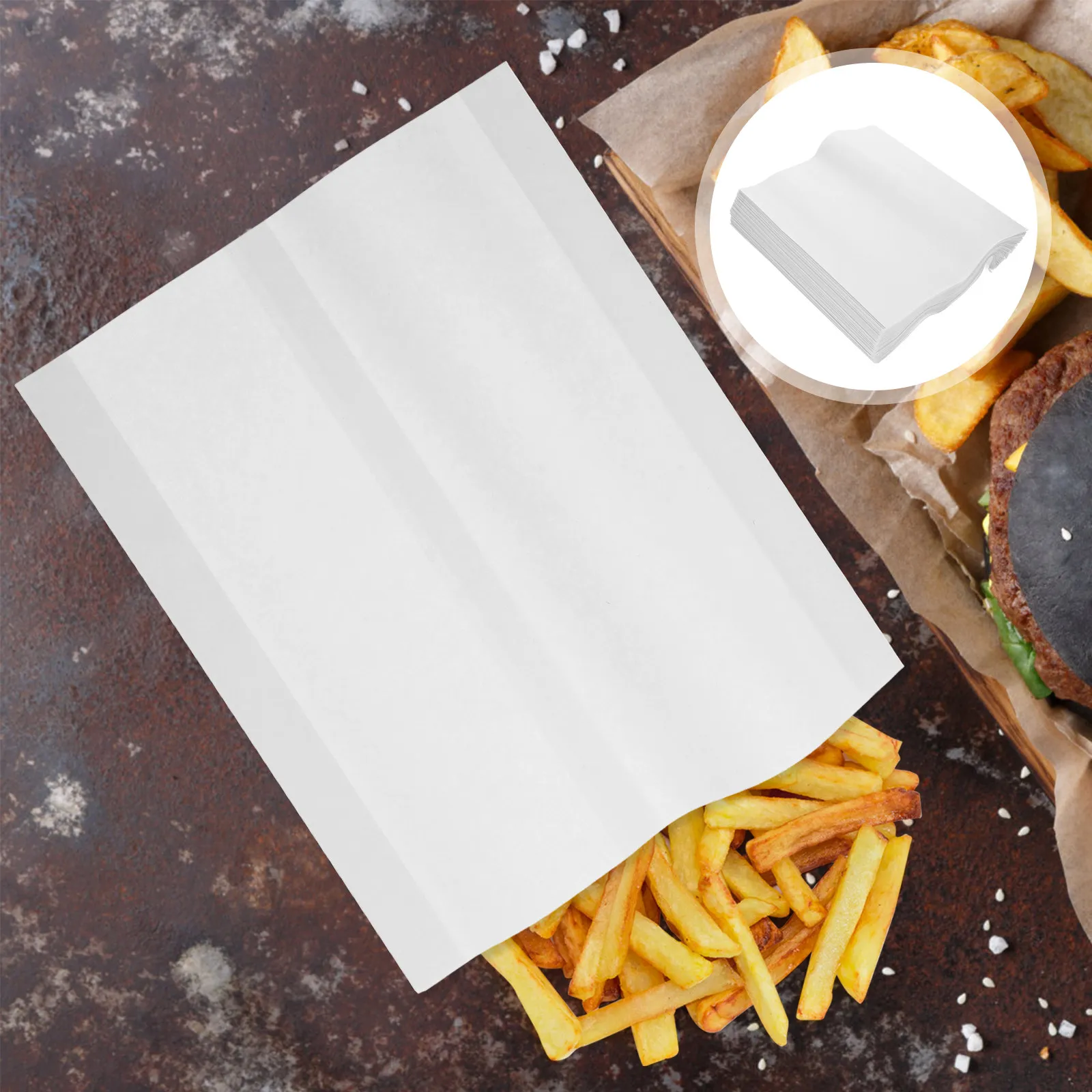 100Pcs Greaseproof Paper Bags for French Fries Snacks Baking Oil Proof Food Packaging Takeout Food Bag Takeout Hot Dogs Pouch