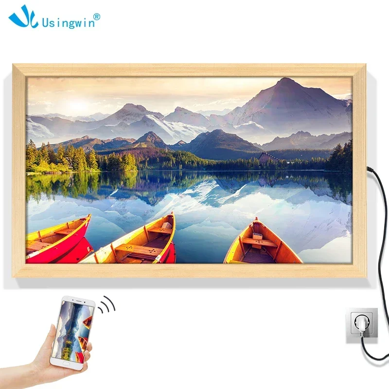 2026 32 Inch Digital Photo Frame Download Video Playback Frame Wooden LCD Screen Backlight LED Wooden Wi Mp4 Digital Smart Art W