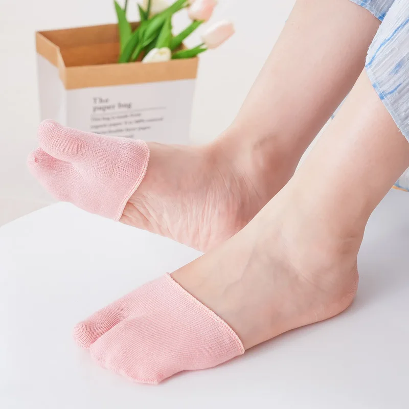 5 Pairs Half-cut Two-toed Socks Women Cotton Invisible Forefoot Two-finger Socks Summer Low-top Candy Color Split-toe Socks