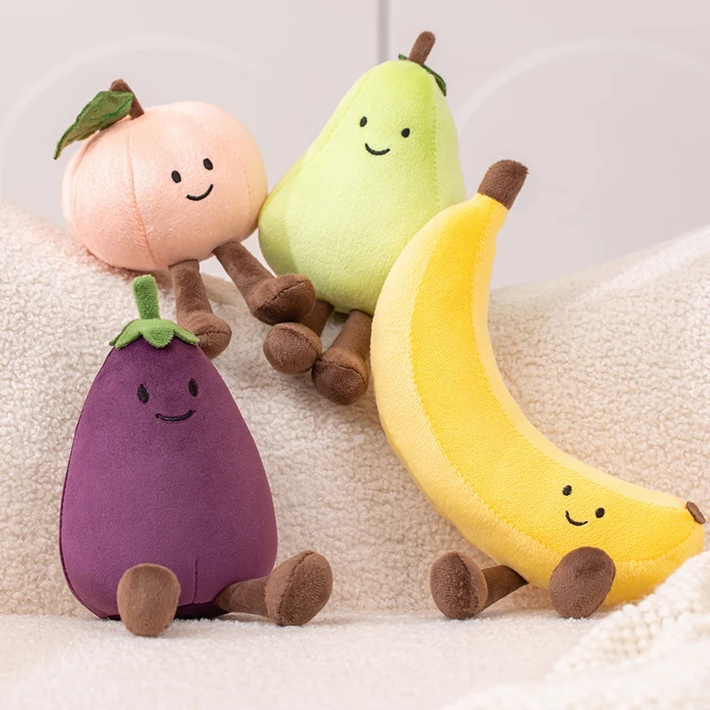 Kawaii Fruit Series Plush Toys Cute Cartoon Vegetable Eggplant Peach Pear Banana Watermelon Plush Toy Home Decor Kids Xmas Gifts