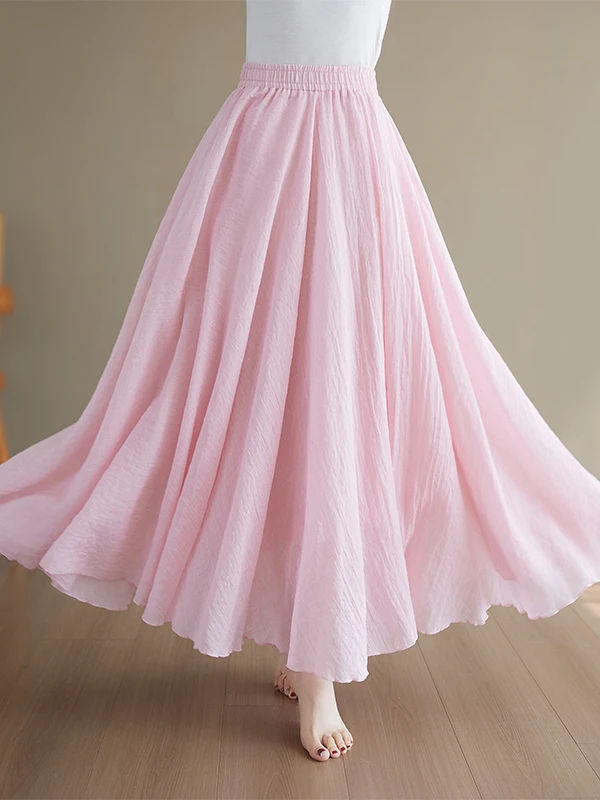 

Summer Women's Artistic Cotton Linen A-Line Skirt High Waist Elastic Waist Large Size Casual Slimming Long Skirt